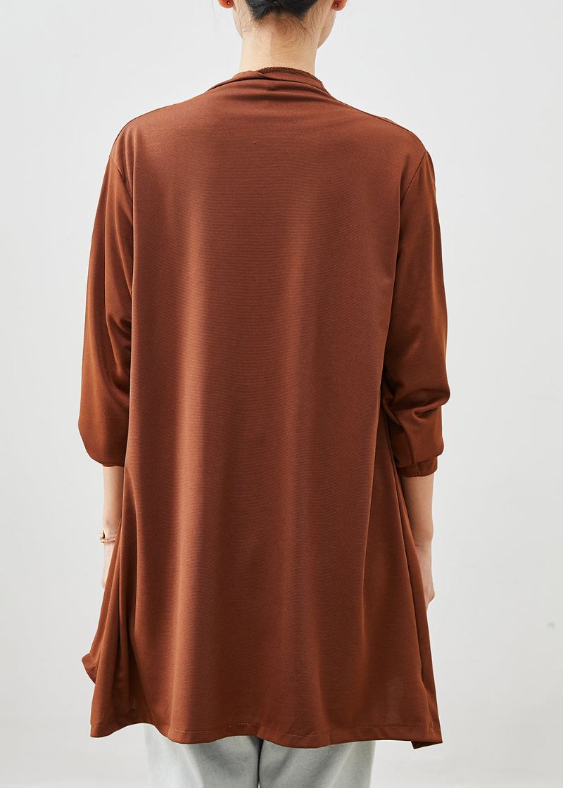 Caramel Patchwork Cotton Cardigans Asymmetrisk Spring - Cardigans for kvinner