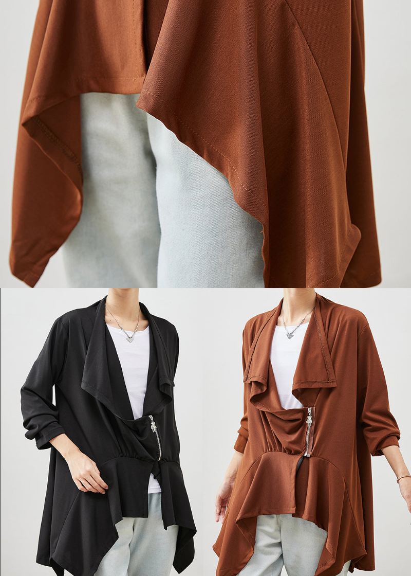 Caramel Patchwork Cotton Cardigans Asymmetrisk Spring - Cardigans for kvinner