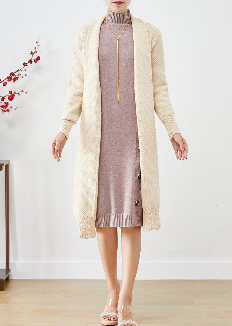 Casual Beige Oversized Cashmere Strikkede Lange Cardigans Høst