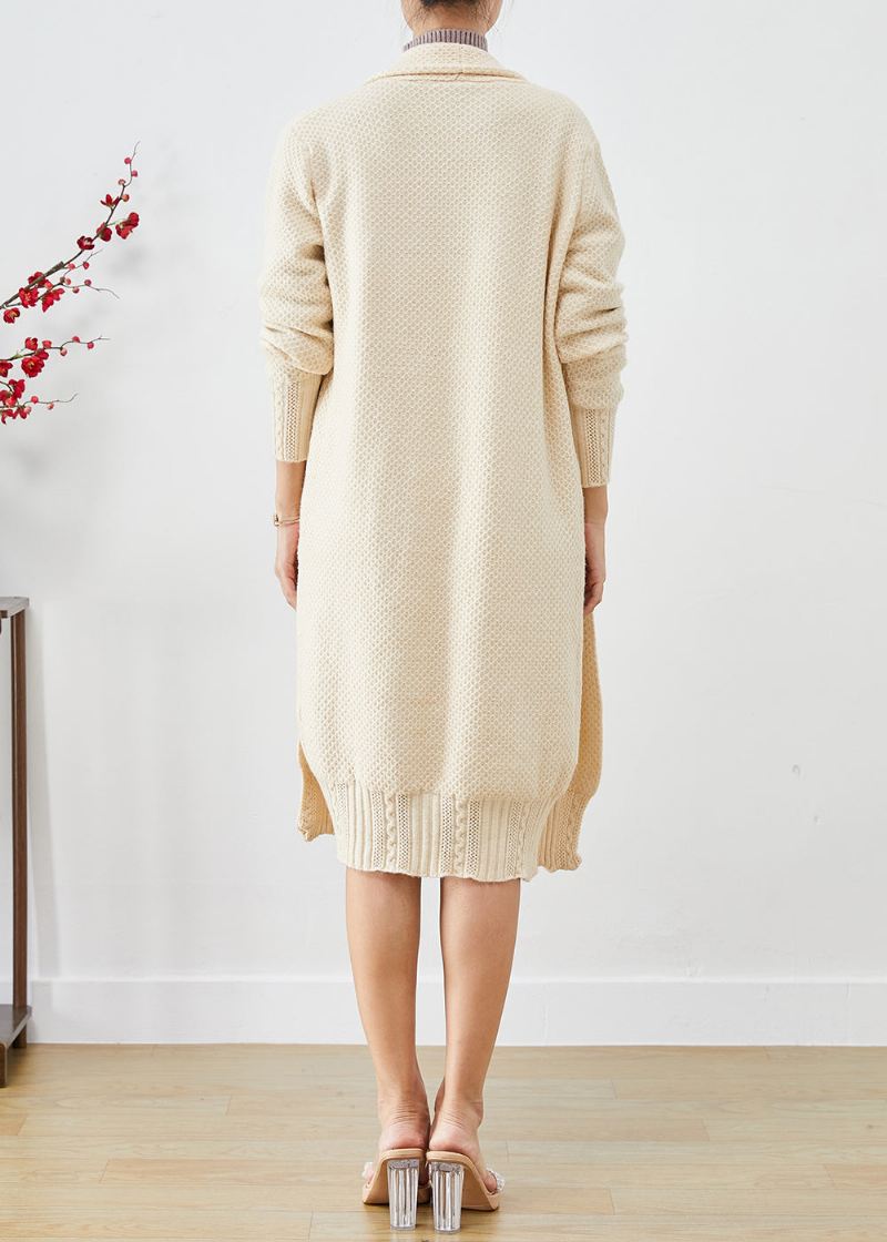 Casual Beige Oversized Cashmere Strikkede Lange Cardigans Høst - Cardigans for kvinner