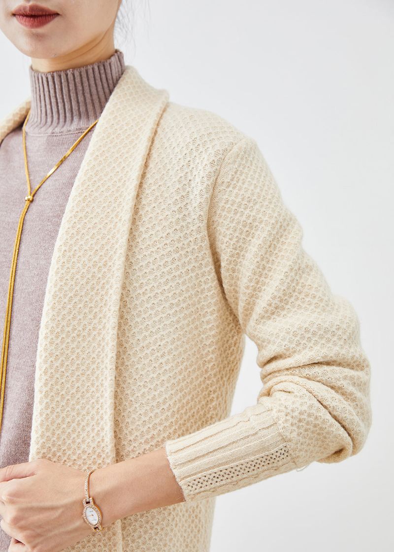 Casual Beige Oversized Cashmere Strikkede Lange Cardigans Høst - Cardigans for kvinner