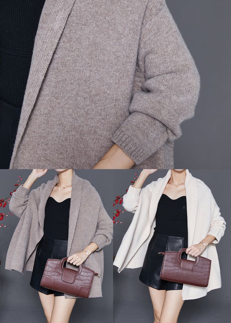 Casual Beige Oversized Tykk Strikket Cardigan Høst - Cardigans for kvinner