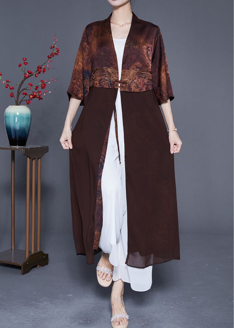 Coffee Patchwork Silke Cardigans Kinesisk Button Summer