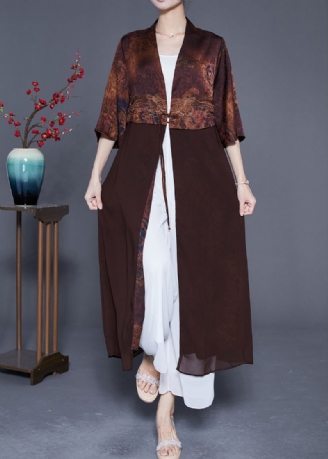 Coffee Patchwork Silke Cardigans Kinesisk Button Summer