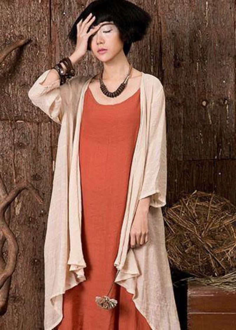 Dame Armbånd Sleeved Lin Topper Kvinner Tunika Naken Cardigan Sommer - Oransje