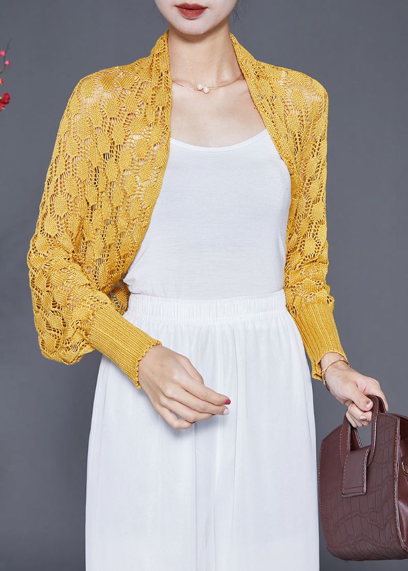 Elegant Gul Oversized Hollow Out Knit Cardigan Fall - Cardigans for kvinner