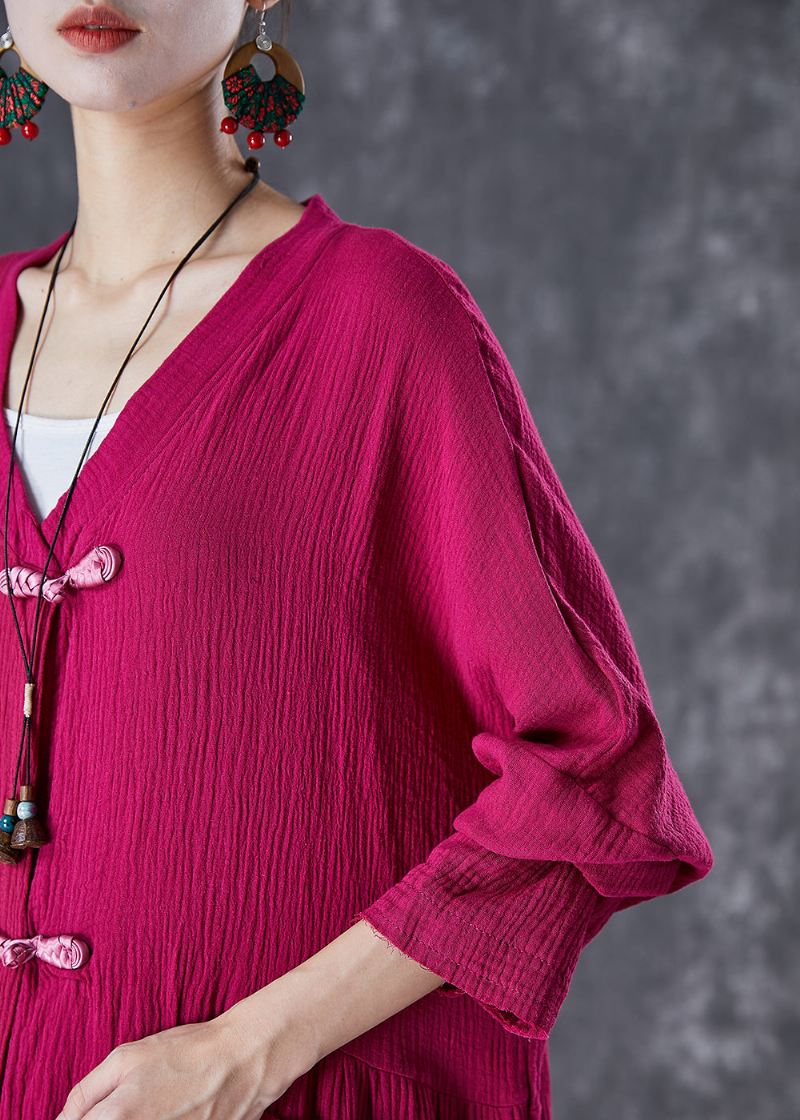 Elegant Rose Kinesisk Knapp Rynket Lin Lang Cardigan Fall - Cardigans for kvinner