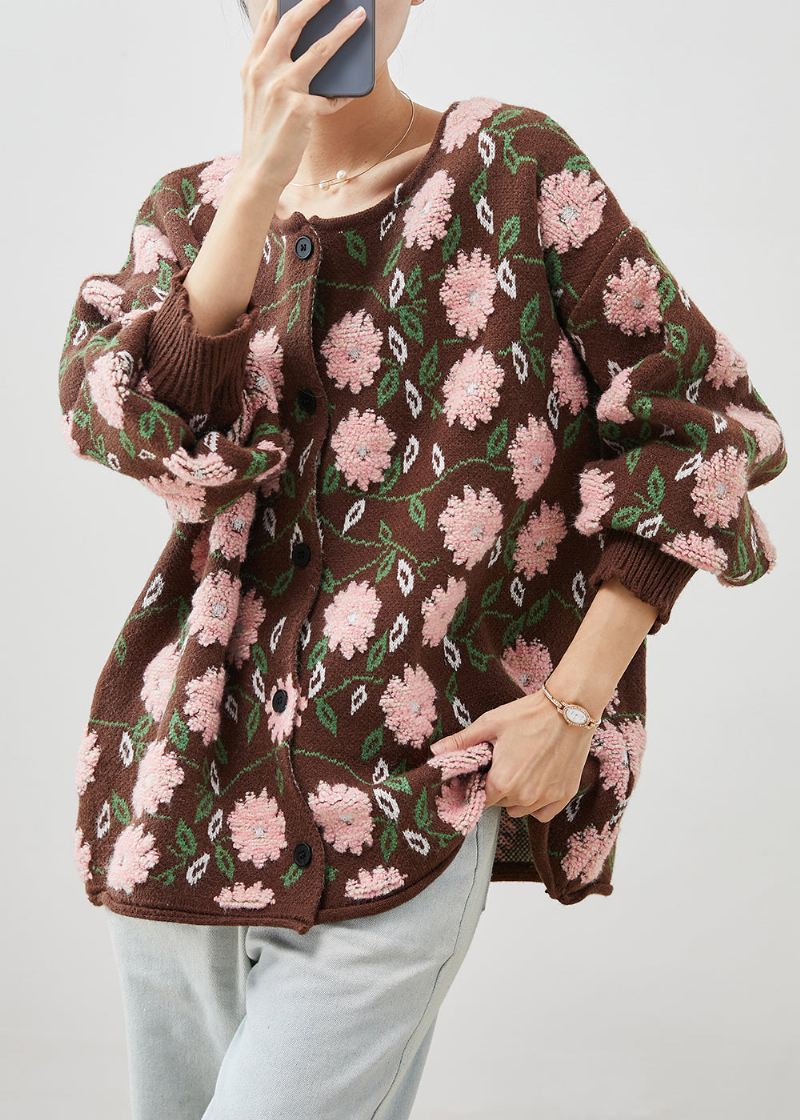 Enkel Kaffe Oversized Floral Jacquard Knit Cardigan Winter