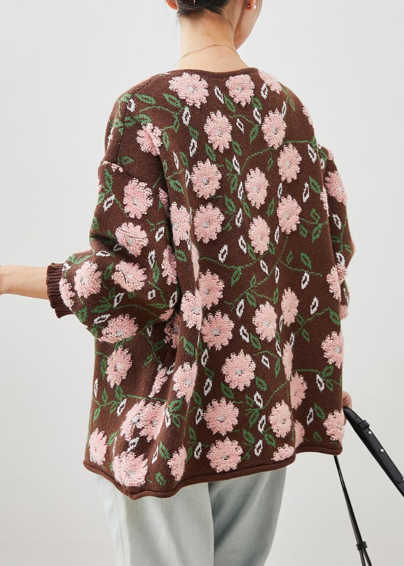 Enkel Kaffe Oversized Floral Jacquard Knit Cardigan Winter - Cardigans for kvinner