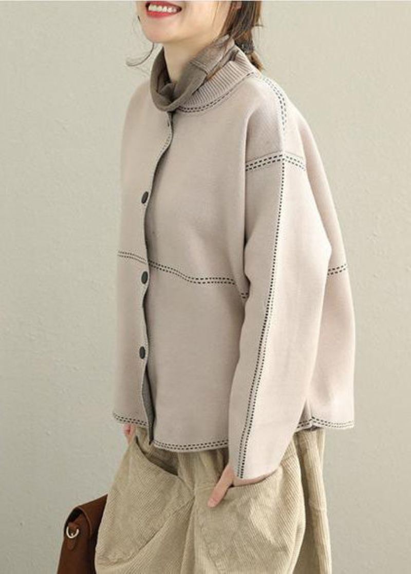 Fin Løs Genser Med Knapper Kvinner Casual Topper - Beige