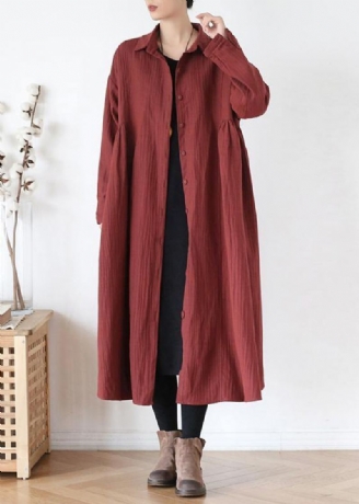 Fransk Jakkeslag Cinched Fin Trenchcoat Rød Plus Size Klær Yttertøy