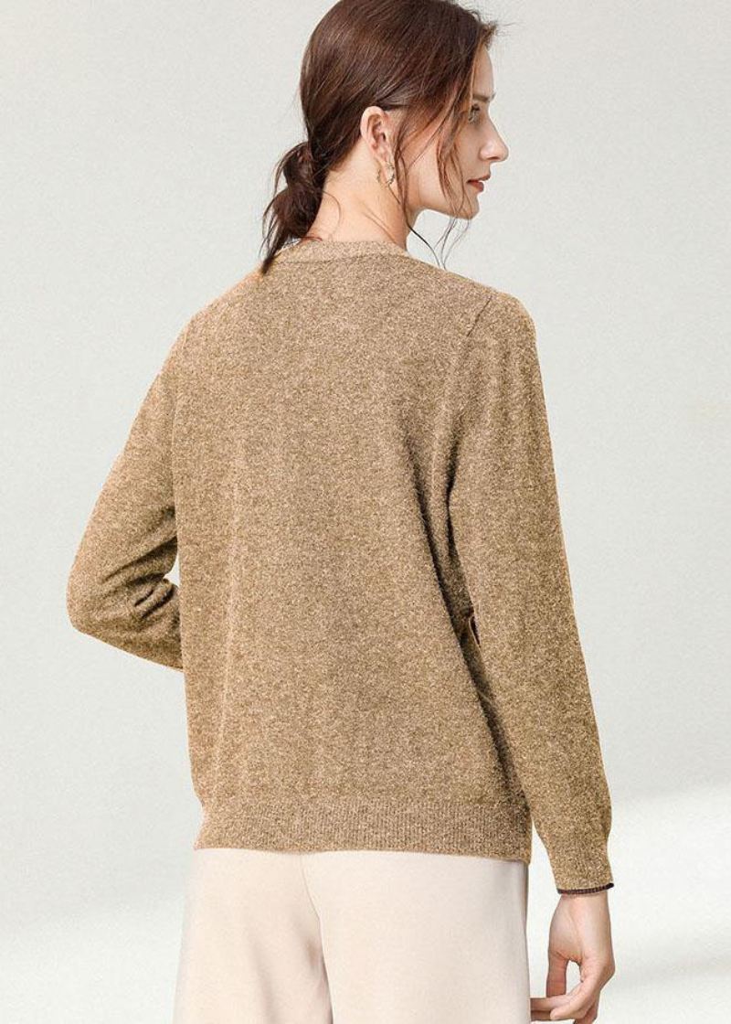 Italiensk Khaki V-halslommer Spring Cardigan Langermet - Khaki