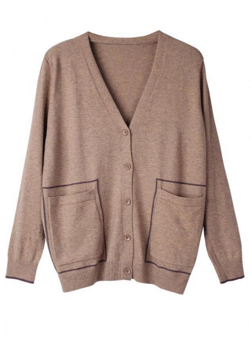 Italiensk Khaki V-halslommer Spring Cardigan Langermet - Khaki