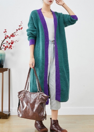 Klassisk Colorblock Oversized Patchwork Strikk Lang Cardigan Fall