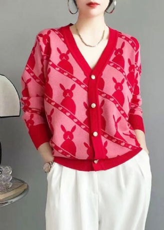 Klassisk Rose V-halsknapp Jacquard Ullcardigan Fall