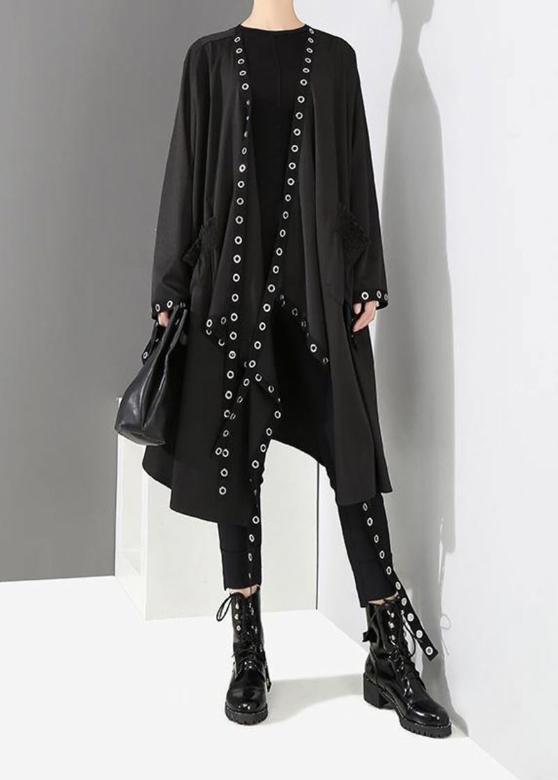 Kvinne Solid Black Unique Cape Style Coat