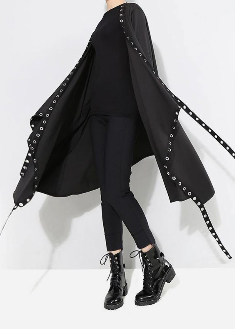 Kvinne Solid Black Unique Cape Style Coat - Cardigans for kvinner