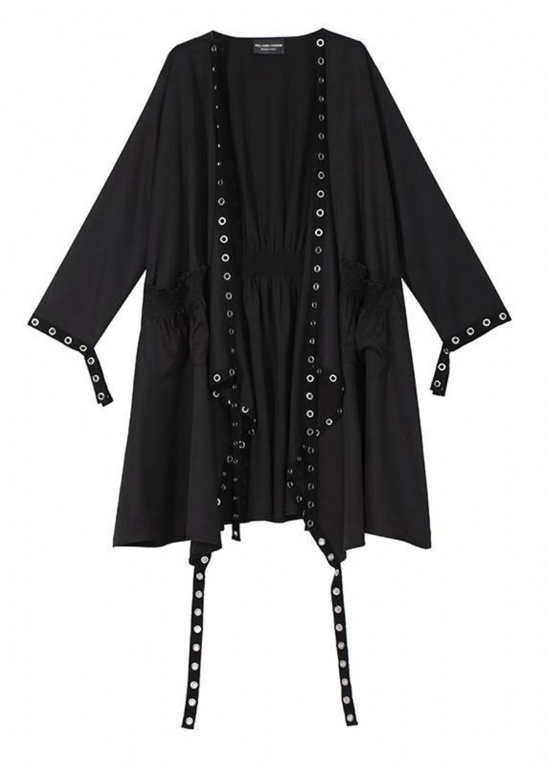 Kvinne Solid Black Unique Cape Style Coat - Cardigans for kvinner