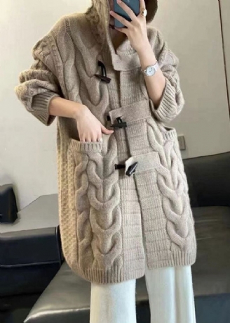 Kvinner Khaki Hette Oversized Cashmere Lange Cardigans Vinter