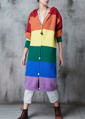 Kvinner Rainbow Hette Patchwork Strikk Lange Cardigans Spring