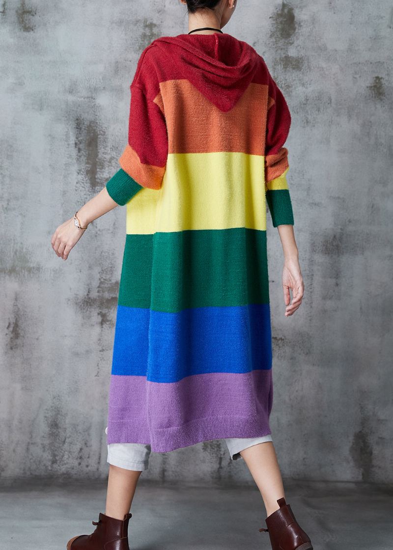 Kvinner Rainbow Hette Patchwork Strikk Lange Cardigans Spring - Cardigans for kvinner