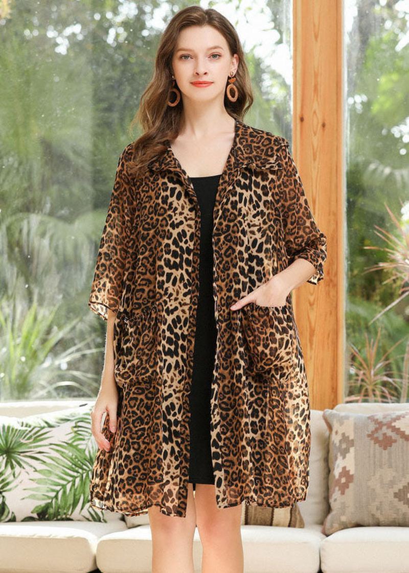 Leopard Chiffon Upf 50+ Cardigan Hettelommer Sommer - Cardigans for kvinner