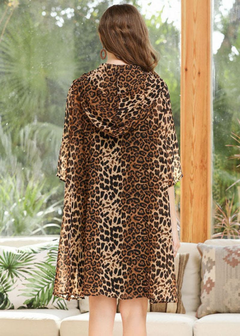 Leopard Chiffon Upf 50+ Cardigan Hettelommer Sommer - Cardigans for kvinner