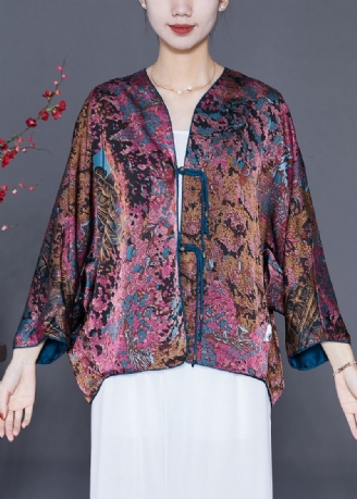 Lilla Print Silke Cardigan Oversized Dusk Slitasje På Begge Sider Spring