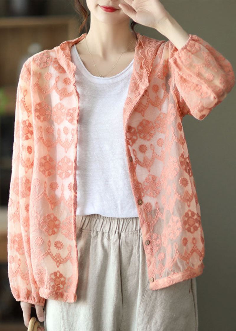 Løs Rosa Brodert Patchwork Blonde Cardigans Langermet