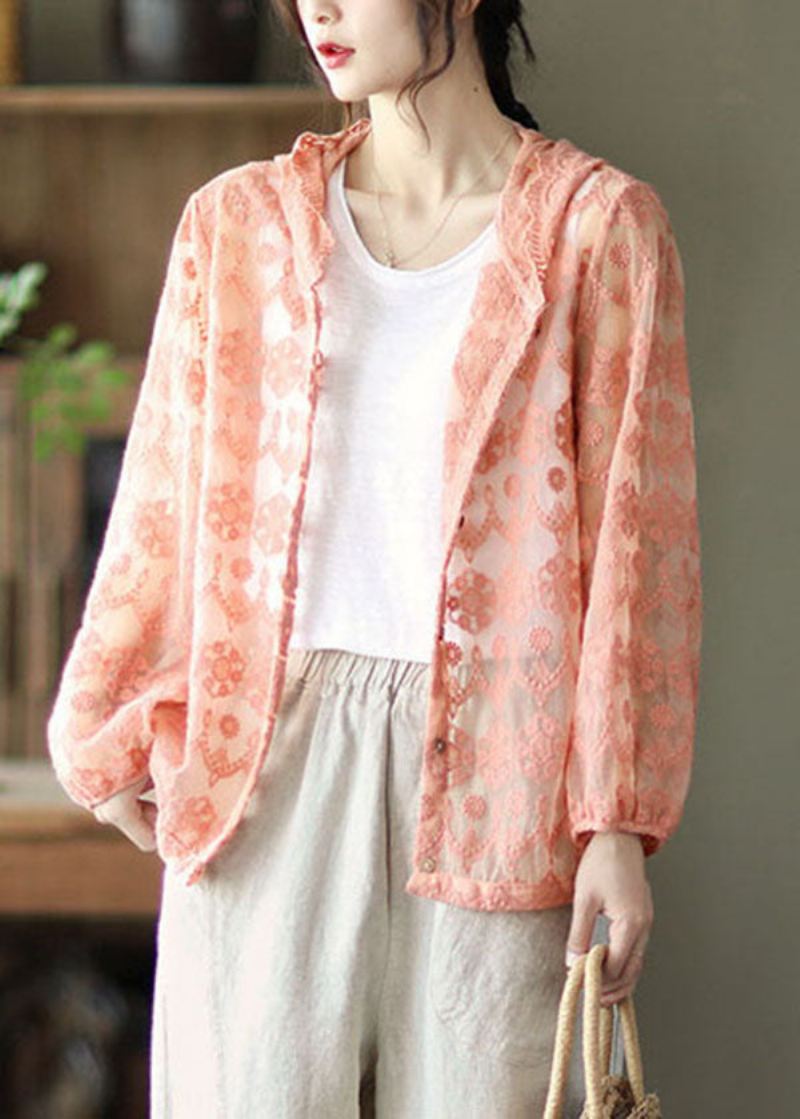 Løs Rosa Brodert Patchwork Blonde Cardigans Langermet - Rosa