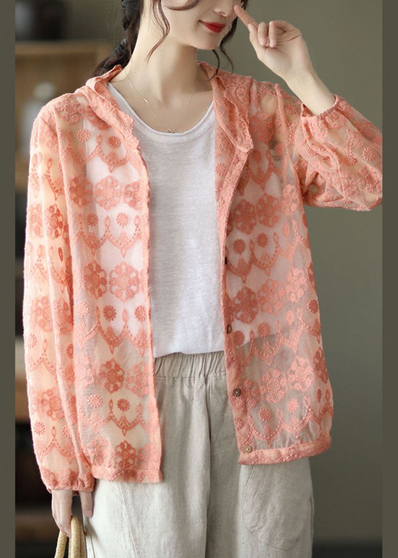 Løs Rosa Brodert Patchwork Blonde Cardigans Langermet - Rosa