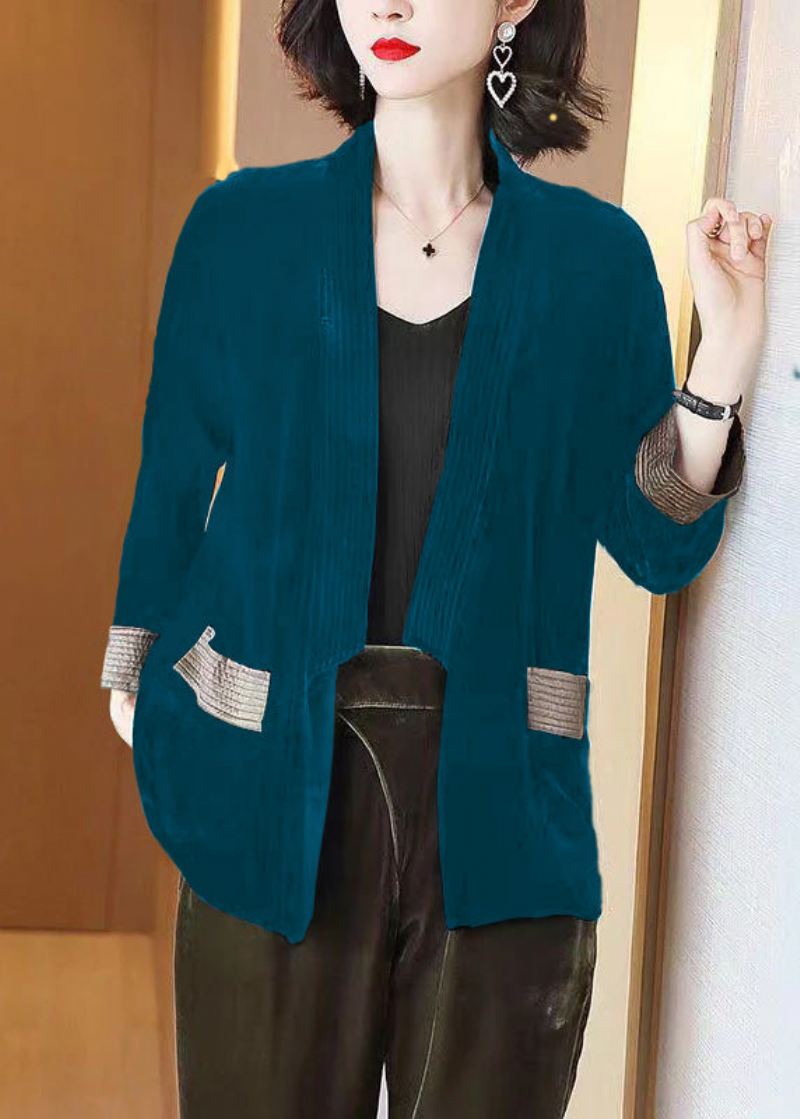 Løse Grønne V-halslommer Silke Velour Cardigans Armbånd Sleeve - Cardigans for kvinner