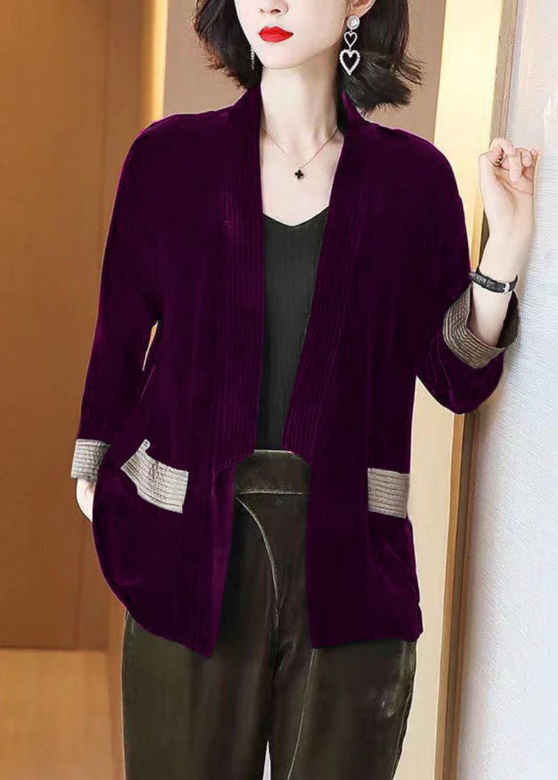 Løse Grønne V-halslommer Silke Velour Cardigans Armbånd Sleeve - Cardigans for kvinner