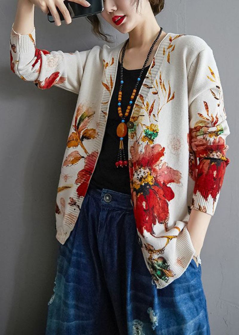 Moderne Hvit Overdimensjonert Tie Dye Knit Cardigan Winter