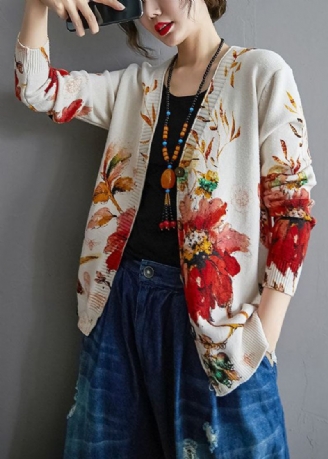 Moderne Hvit Overdimensjonert Tie Dye Knit Cardigan Winter