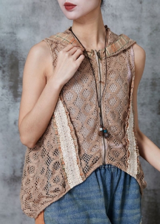 Moderne Khaki Hette Hollow Out Knit Cardigan Summer