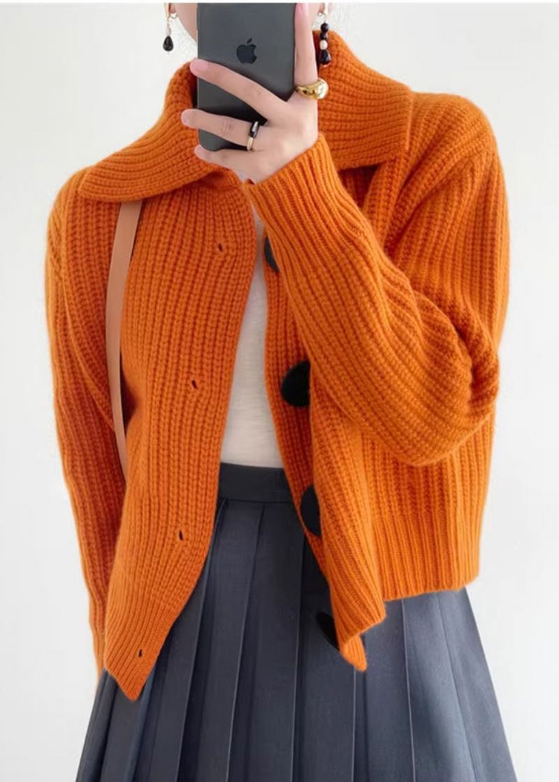 Moderne Oransje Peter Pan Krage Button Down Strikket Cardigan Winter - Cardigans for kvinner