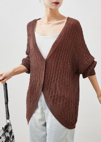 Moderne Sjokolade Oversized Strikket Cardigan Flaggermus-erme