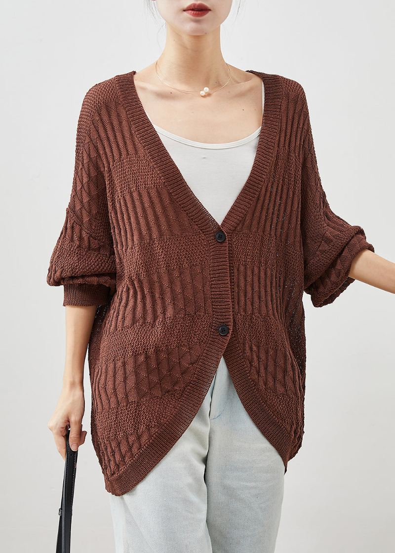 Moderne Sjokolade Oversized Strikket Cardigan Flaggermus-erme - Cardigans for kvinner