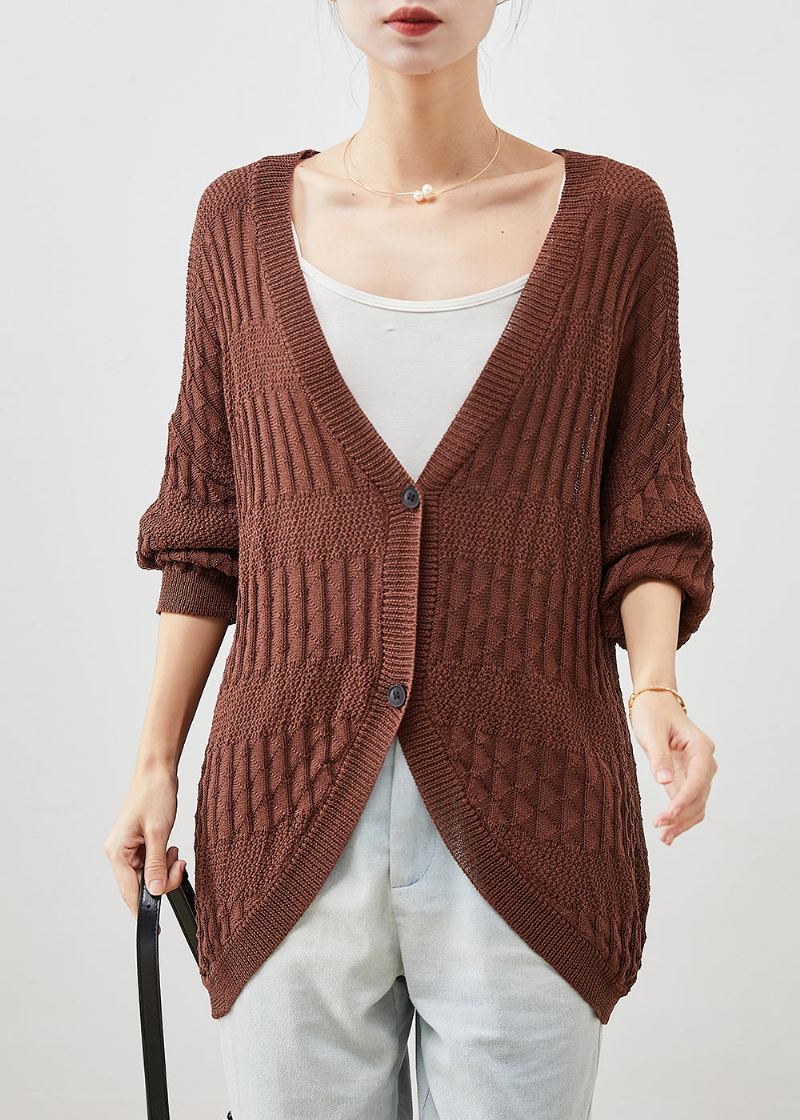 Moderne Sjokolade Oversized Strikket Cardigan Flaggermus-erme - Cardigans for kvinner