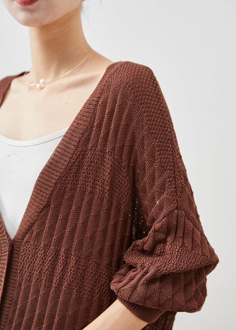 Moderne Sjokolade Oversized Strikket Cardigan Flaggermus-erme - Cardigans for kvinner