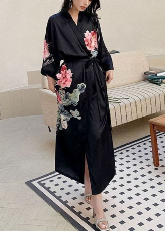 Mote Svart Oversized Print Ice Silke Løs Robe Sommer