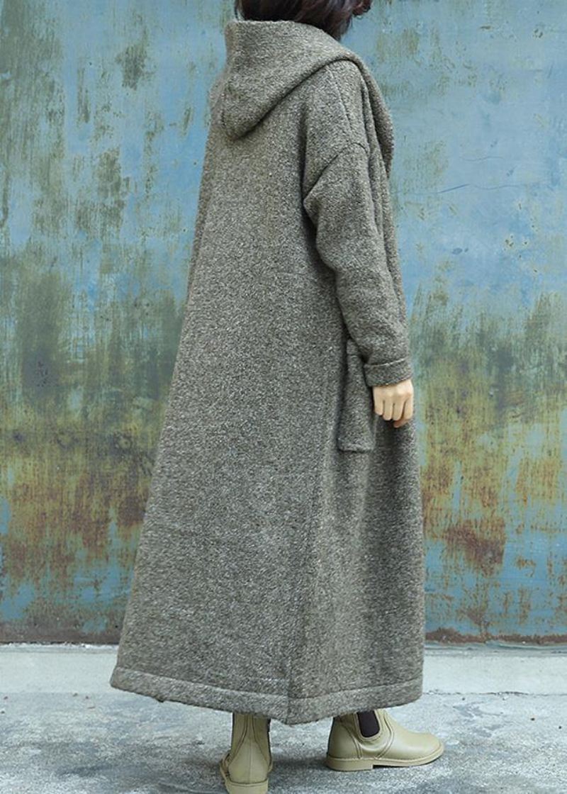 Nye Armygrønne Ull Yttertøy Plussize Dobbel Breastmaxi Coat Hettejakker - Cardigans for kvinner