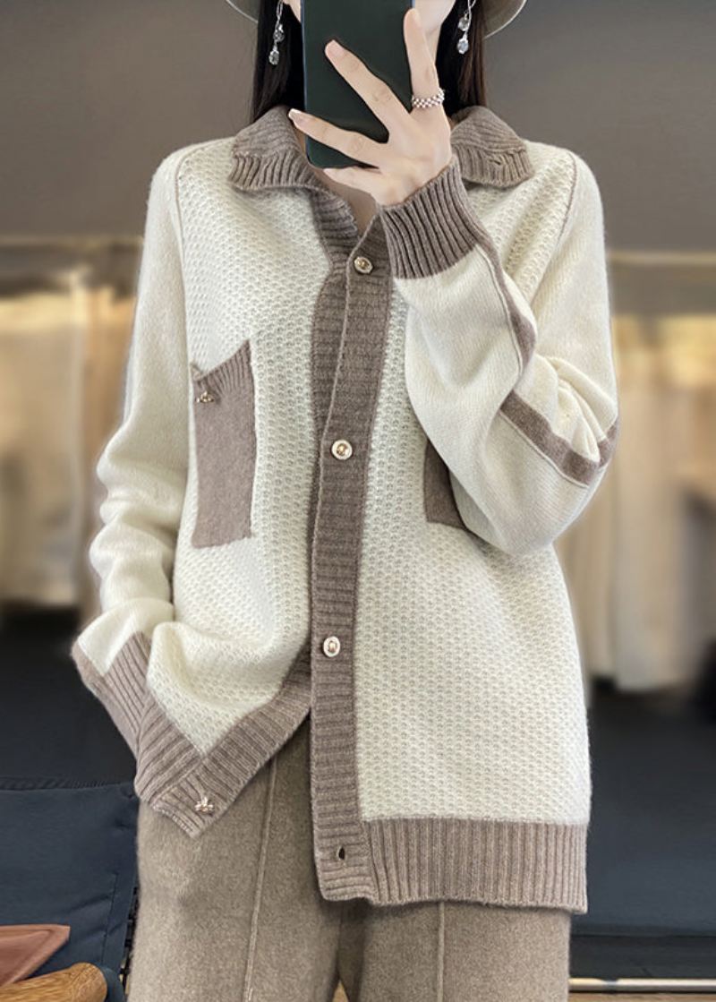 Nye Lommer Med Kamelknapper Patchwork Cashmere-frakker Høsten - Cardigans for kvinner