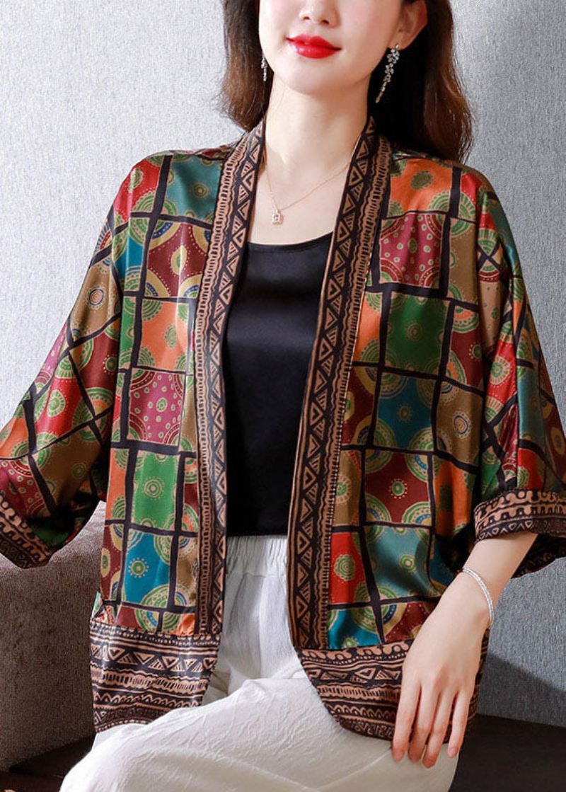 Økologisk Colorblock Patchwork Plaid Silke Cardigan Sommer