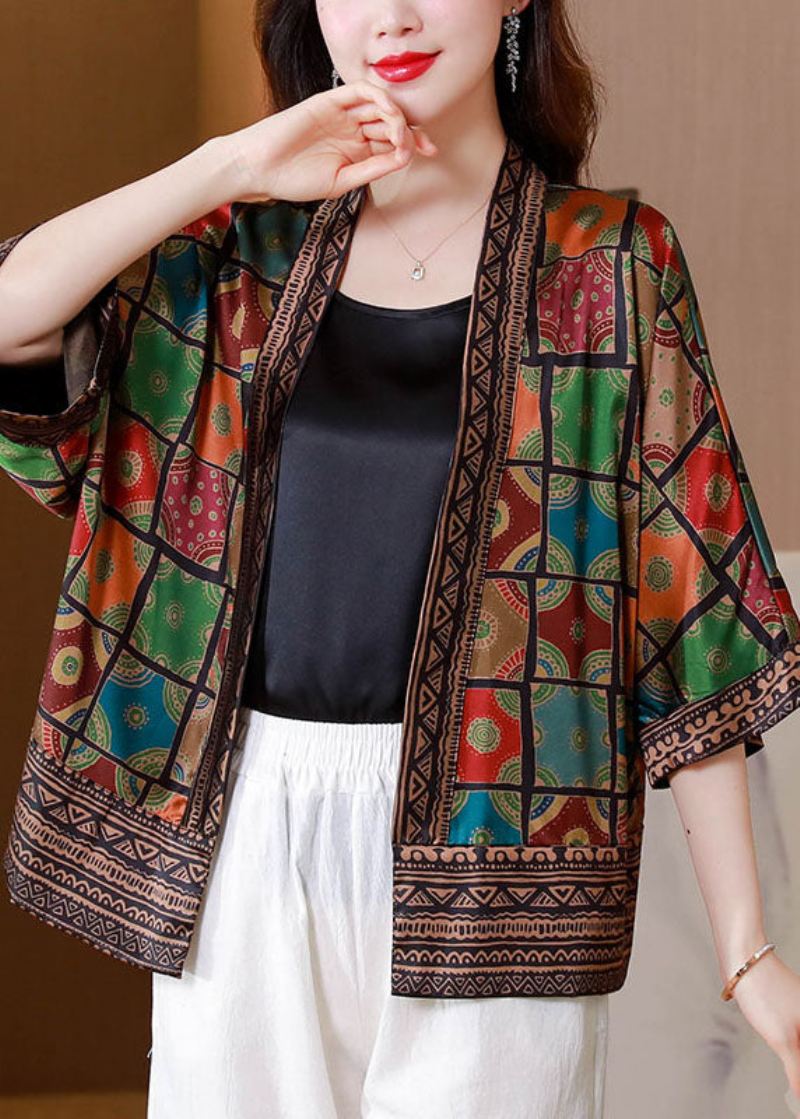 Økologisk Colorblock Patchwork Plaid Silke Cardigan Sommer - Cardigans for kvinner