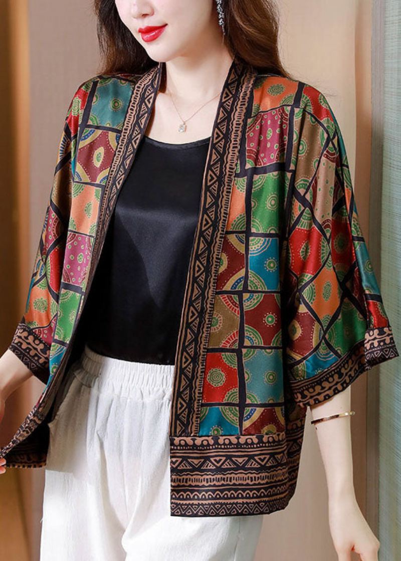 Økologisk Colorblock Patchwork Plaid Silke Cardigan Sommer - Cardigans for kvinner