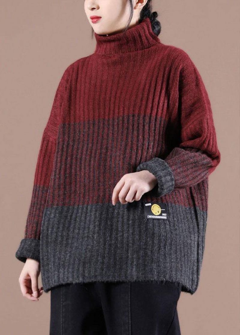 Økologisk Mulberry Colorblock Casual Fall Strikkegenser