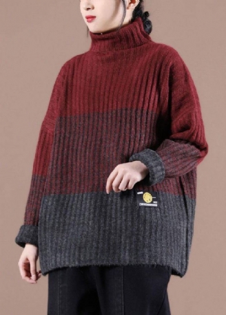 Økologisk Mulberry Colorblock Casual Fall Strikkegenser