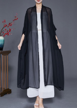 Original Design Black Oversized Side Open Silk Cardigan Summer